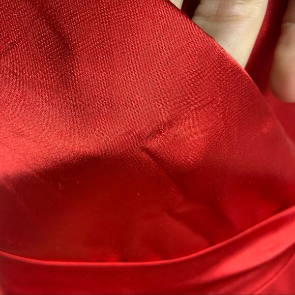 Vtg Handmade Red Satin Wrap Evening Dress Q25 - Picture 4 of 8